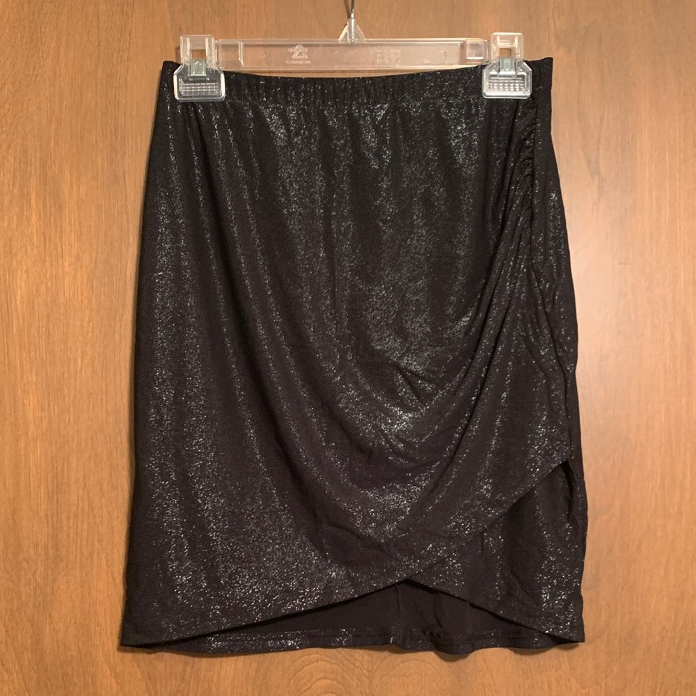 I Joah Black Glitter Sparkle Faux Wrap Skirt Large L